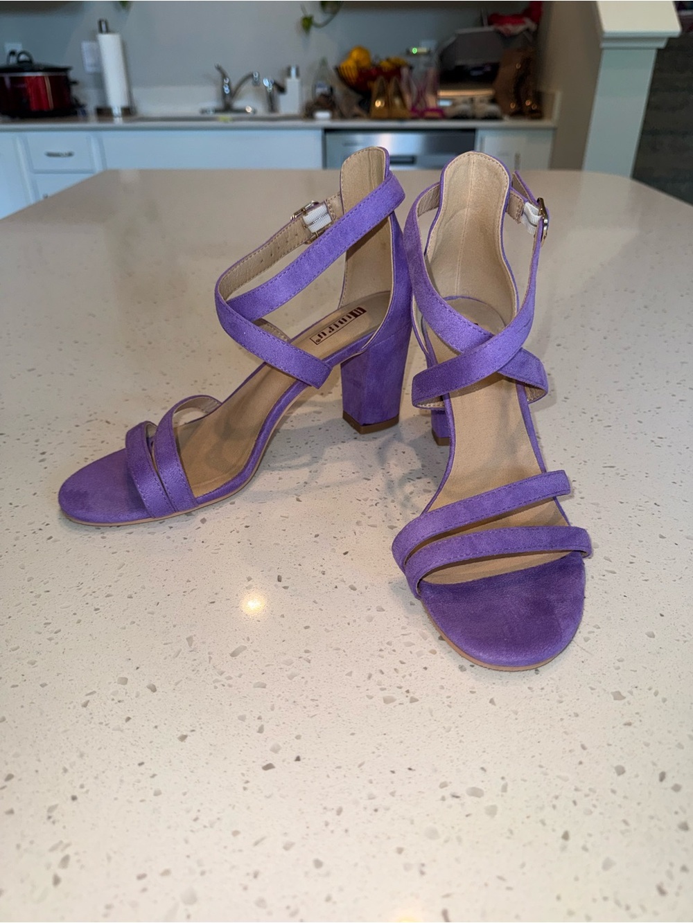 IDIFU Lavender Suede Strappy Block Heel Sandals